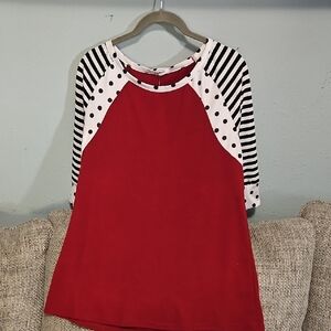 zeagoo Red Top with Black Polka Dot Trim